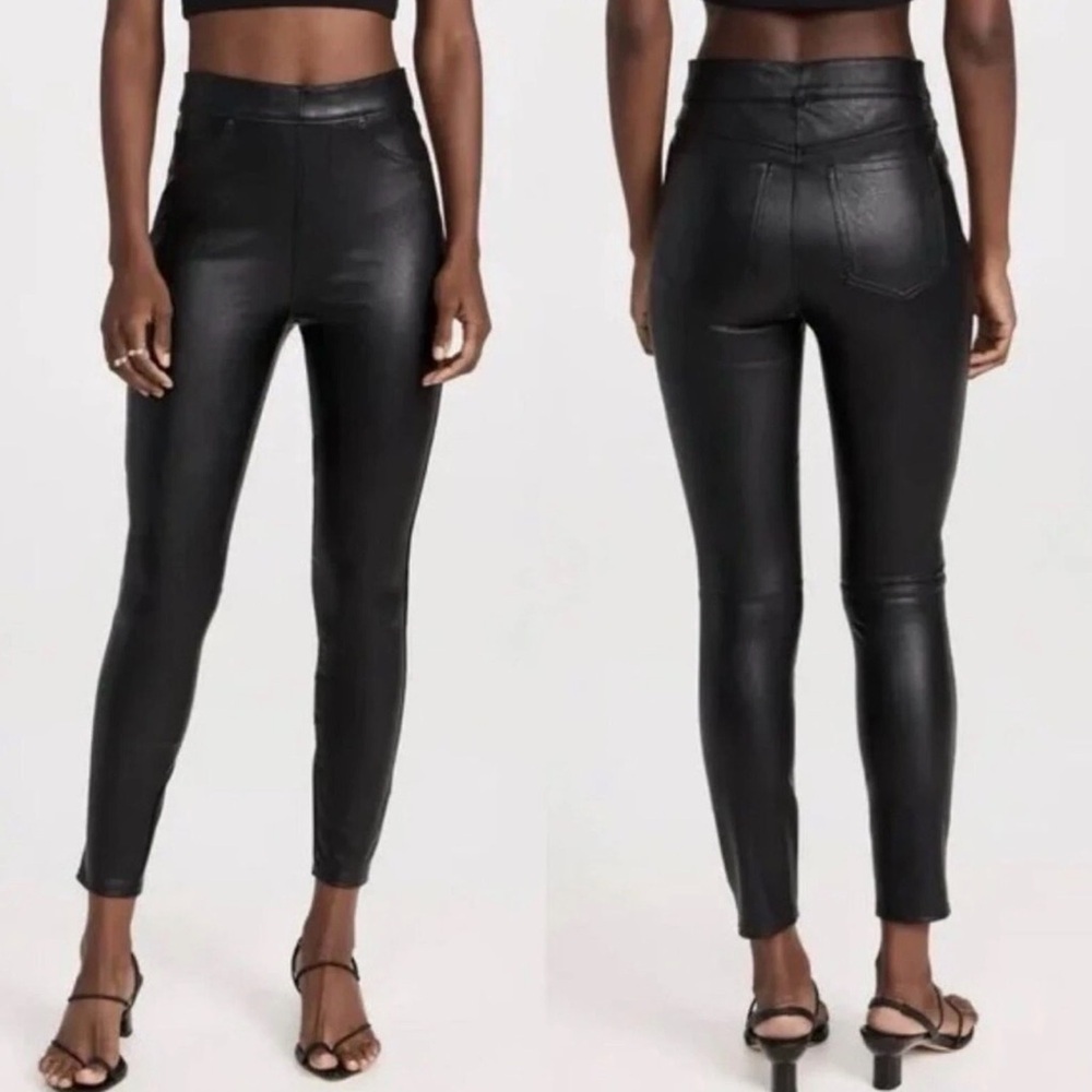 SPANX Faux Leather Ankle Skinny Pants Luxe Black Petite Small